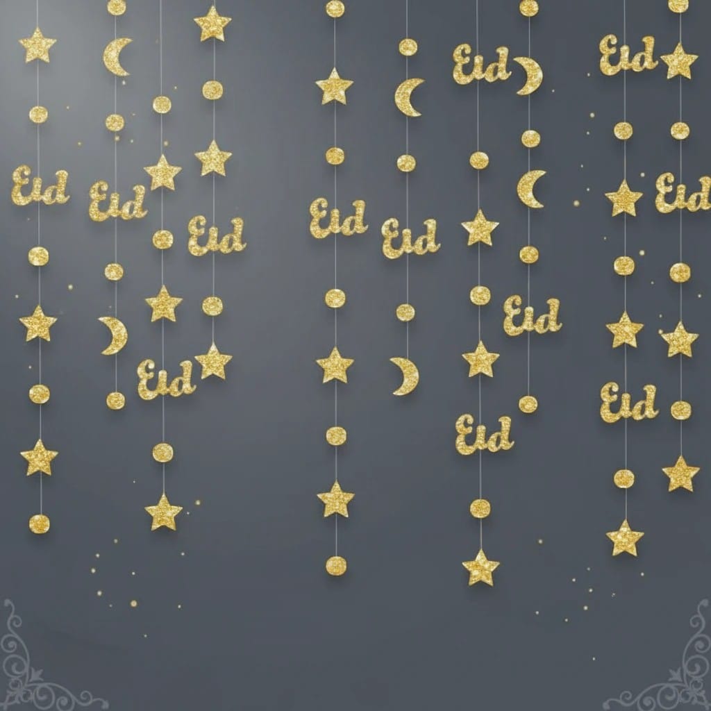 Guirlande Ramadan Papier Doré Pailleté | SalatNoor