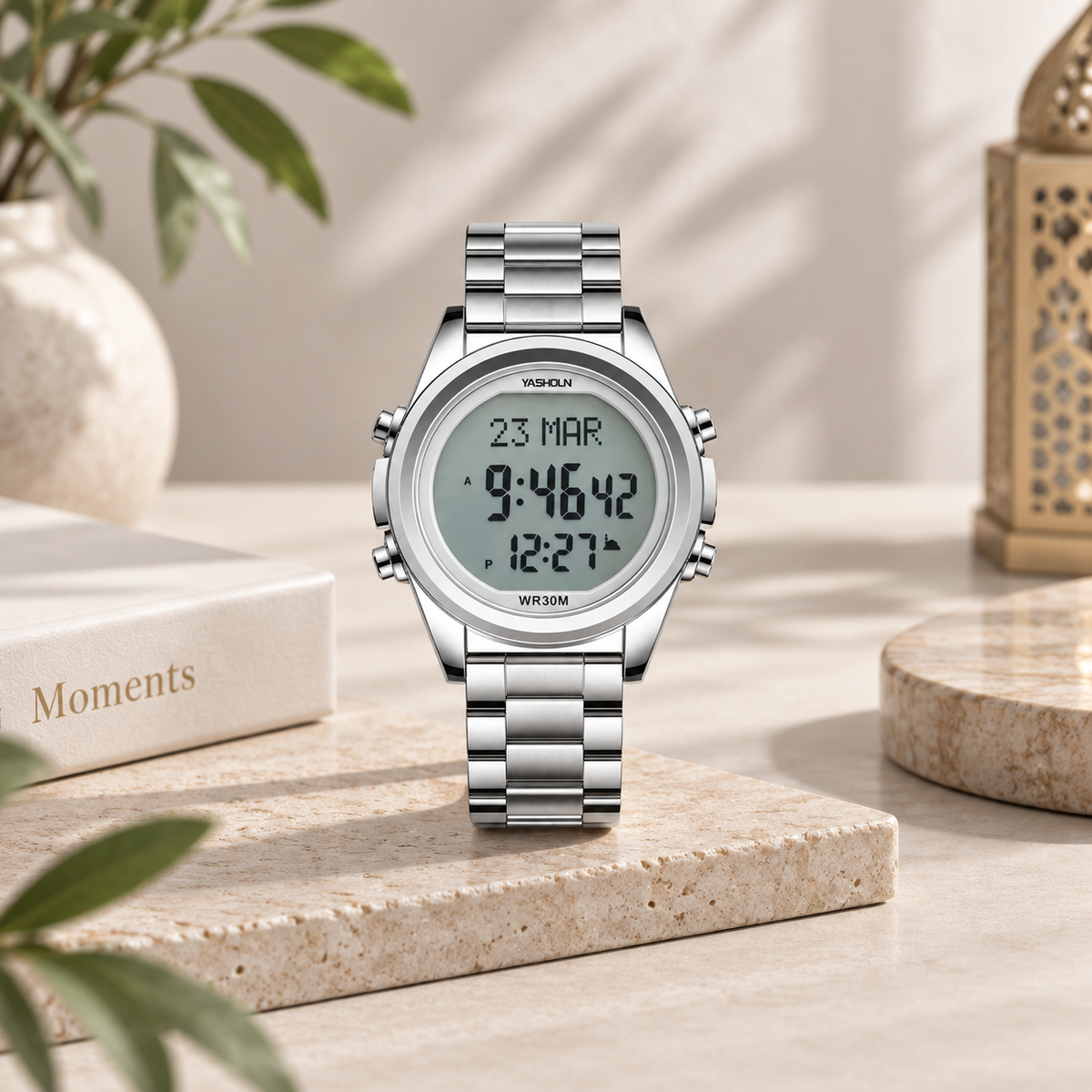 Montre Prière Islamique Étanche Acier | SalatNoor