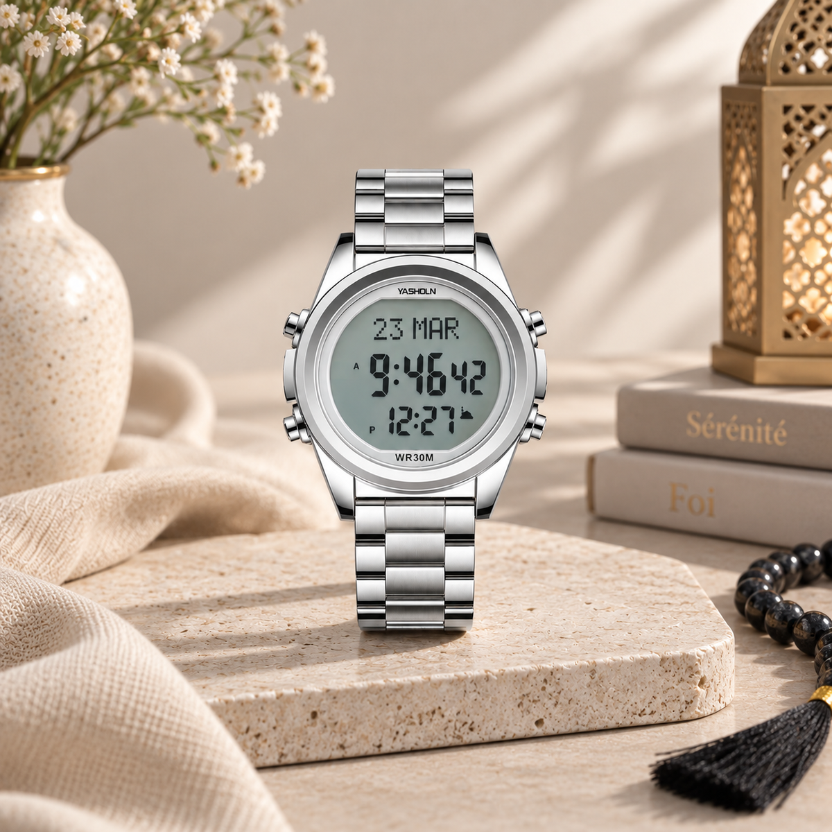 Montre Prière Islamique Étanche Acier | SalatNoor