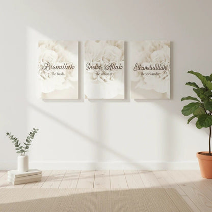 Tableau Islamique Calligraphie Allah Coffret 3 Pièces | SalatNoor