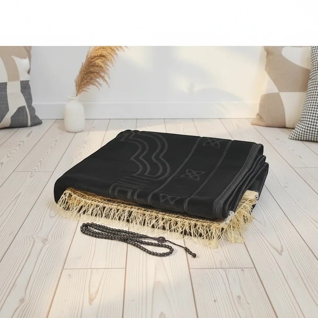 Tapis de Prière Pliable Velours avec Chapelet | SalatNoor
