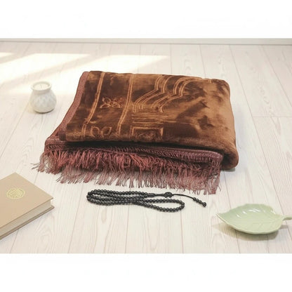 Tapis de Prière Pliable Velours avec Chapelet | SalatNoor