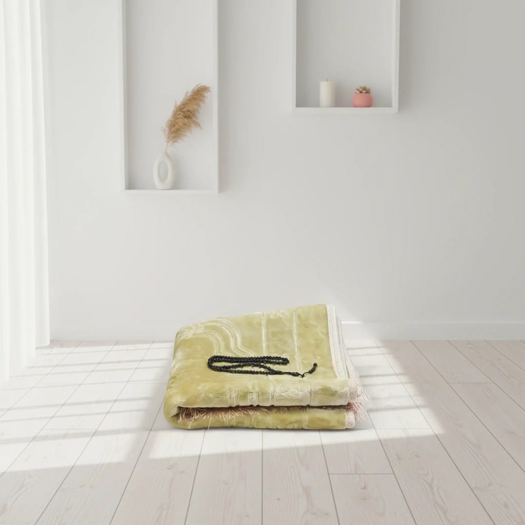 Tapis de Prière Pliable Velours avec Chapelet | SalatNoor